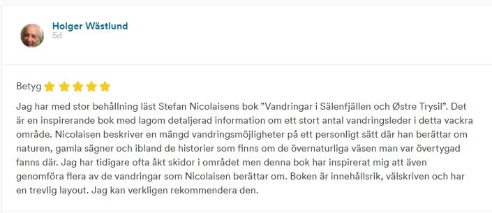 Positiv recension av boken Vandringar i Sälenfjällen och Østre Trysil